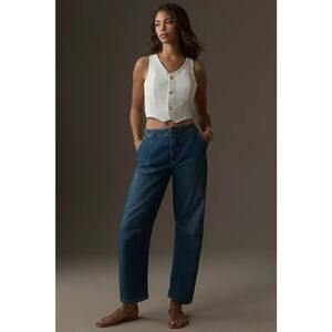 Pilcro By Anthroplogie The Leni Denim Jeans Mid-Rise Barrel Tapered Leg Blue 28T